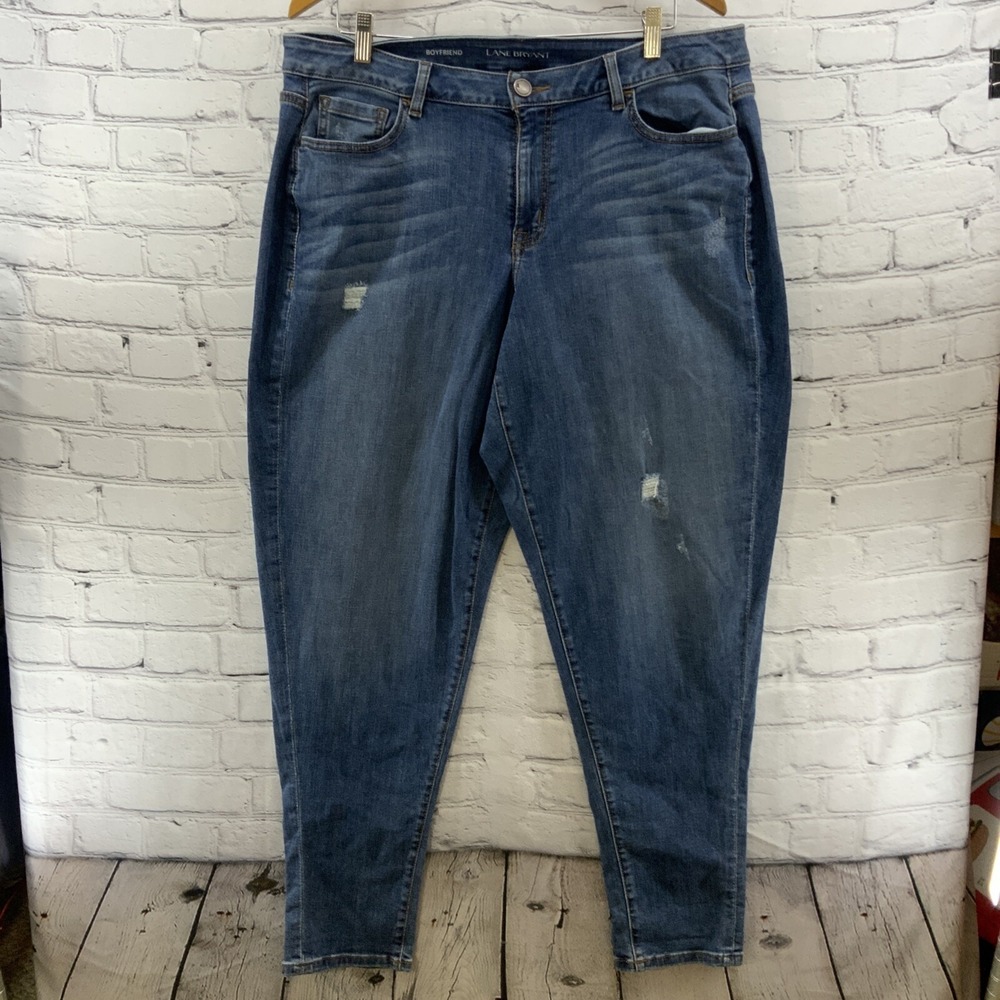 Lane Bryant Boyfriend Skinny‎ Jeans Womens Sz 18 Distressed Medium Wash
